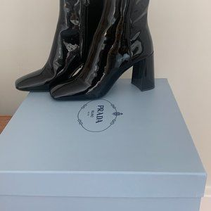Prada black patent leather ankle boots, size EU 38.